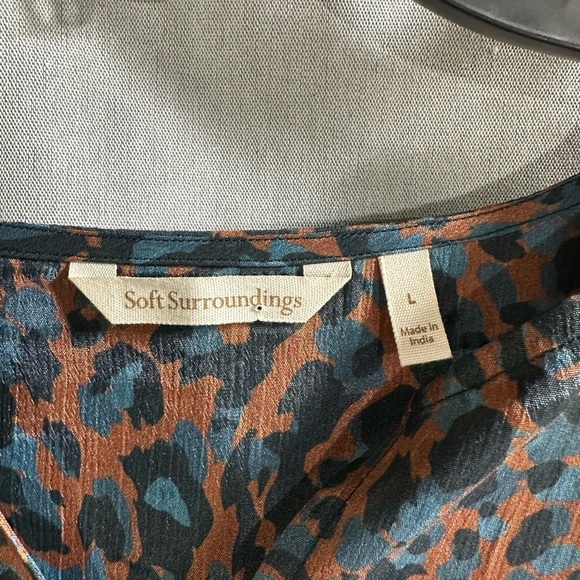 Soft Surroundings Gianna Copper Teal Black Cheetah Print Top Blouse Size L - Picture 5 of 7